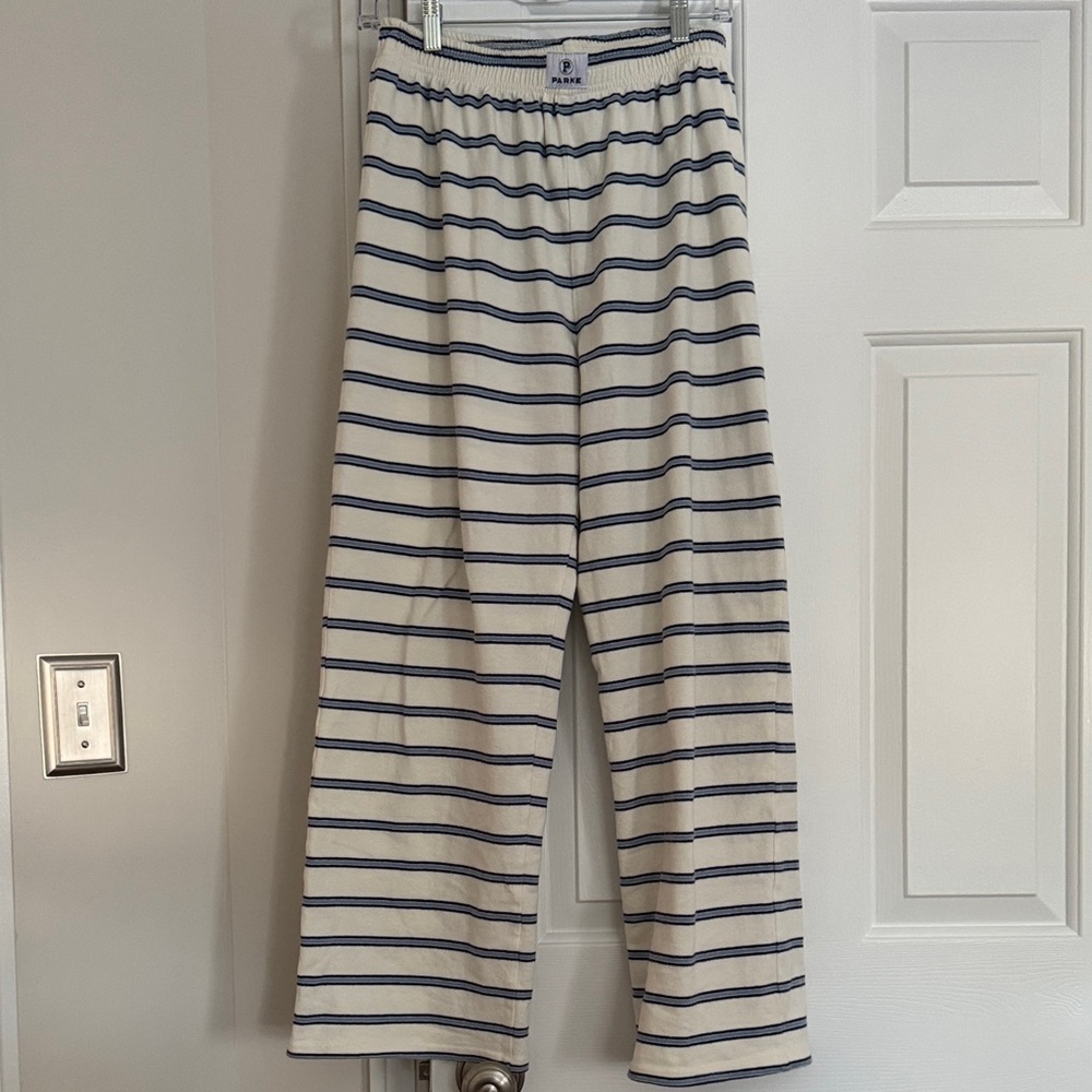 Parke Women's Cream and Navy Striped Pants